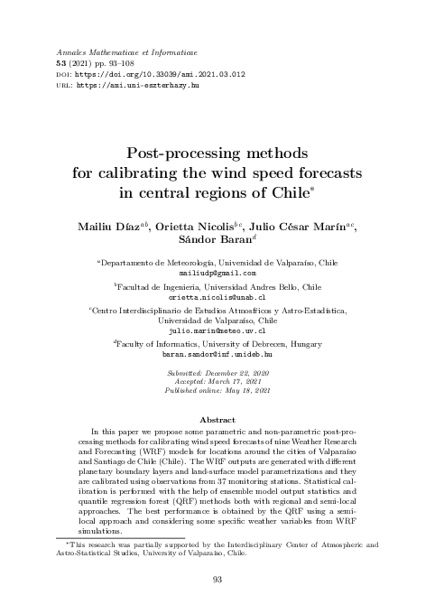 (PDF) Post-processing methods for calibrating the wind speed forecasts ...
