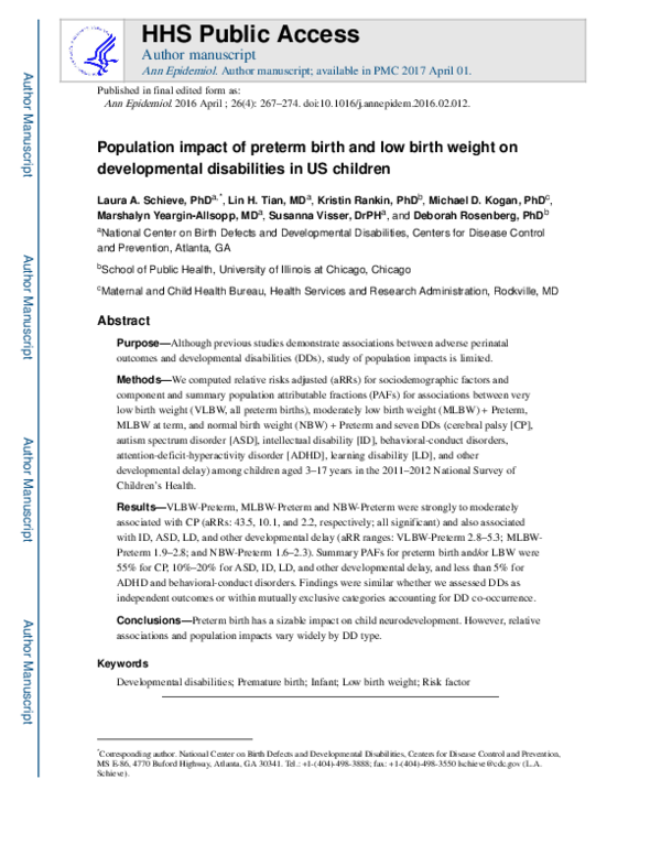 (PDF) Population impact of preterm birth and low birth weight on