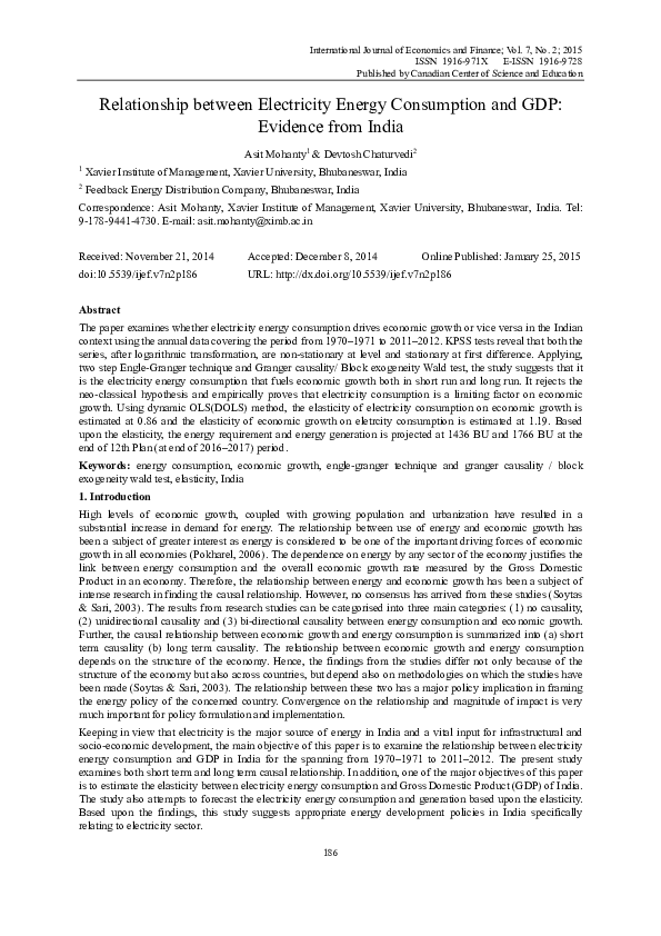 (PDF) Relationship between Electricity Energy Consumption and GDP ...