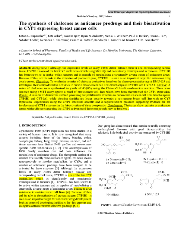 (DOC) The synthesis of chalcones as anticancer prodrugs and their ...
