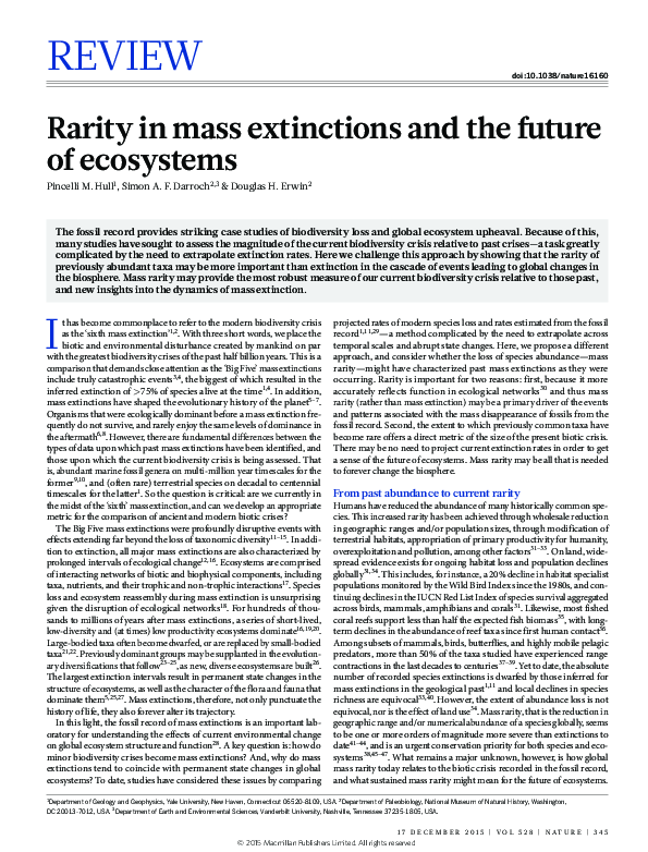 (PDF) Rarity in mass extinctions and the future of ecosystems