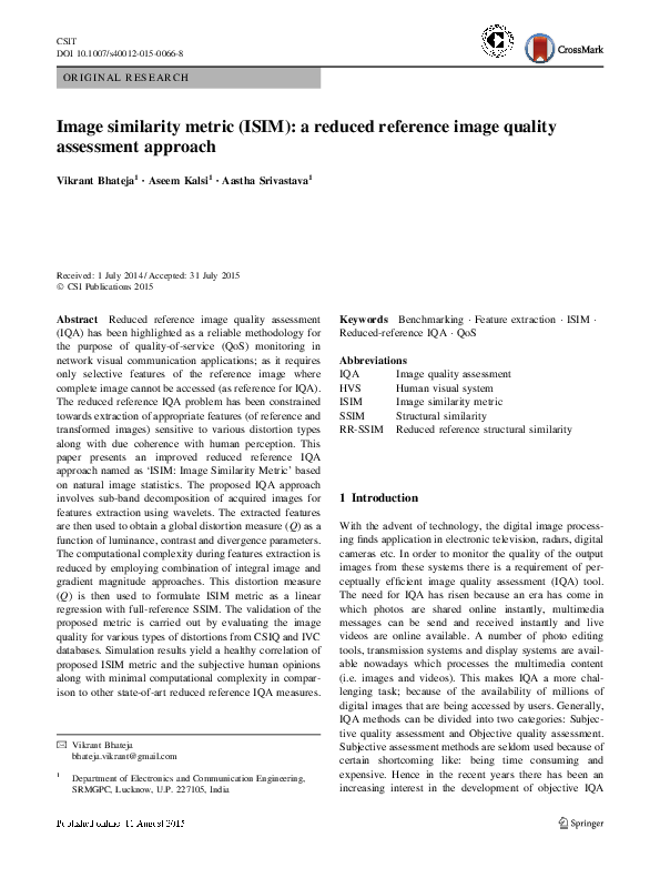 (PDF) Image similarity metric (ISIM): a reduced reference image quality ...