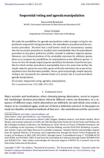 (PDF) Sequential Voting and Agenda Manipulation