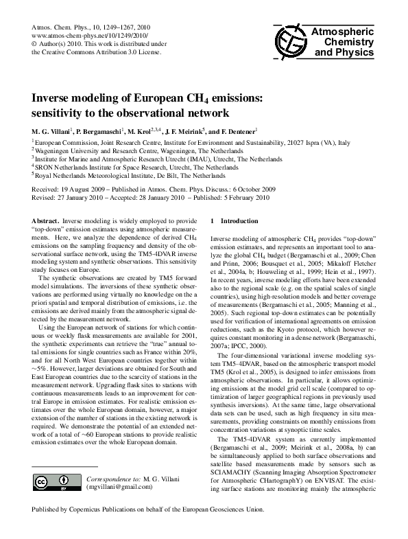 (PDF) Inverse modeling of European CH 4 emissions: sensitivity to the ...