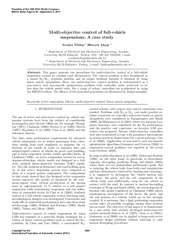 (PDF) Multi-objective control of full-vehicle suspensions: A case study