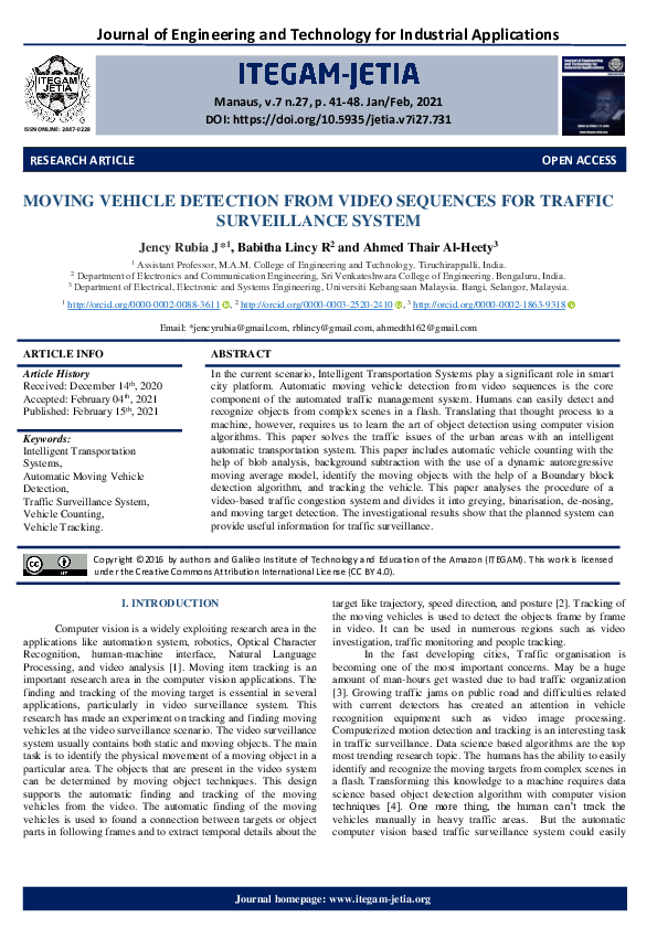 (PDF) Moving vehicle detection from video sequences for Traffic ...