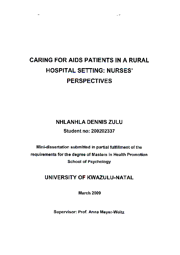 (PDF) Caring for AIDS patients in a rural hospital setting: nurses ...