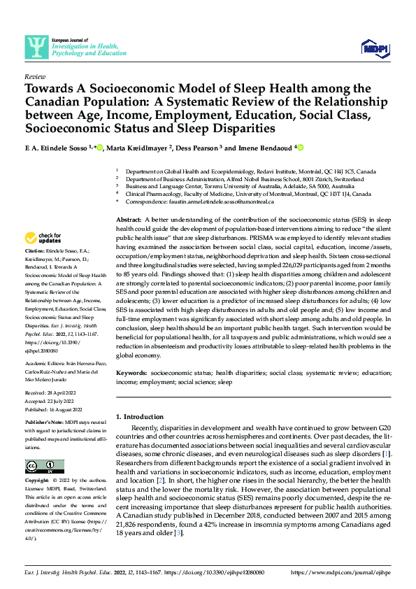 (PDF) Towards A Socioeconomic Model of Sleep Health among the Canadian ...