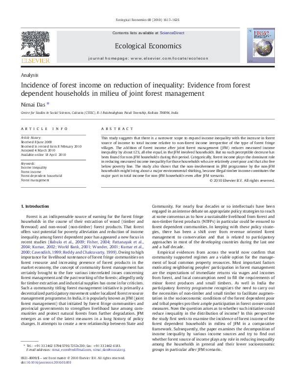 (PDF) Incidence of forest income on reduction of inequality: Evidence ...