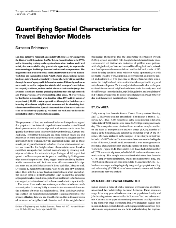(PDF) Quantifying Spatial Characteristics for Travel Behavior Models