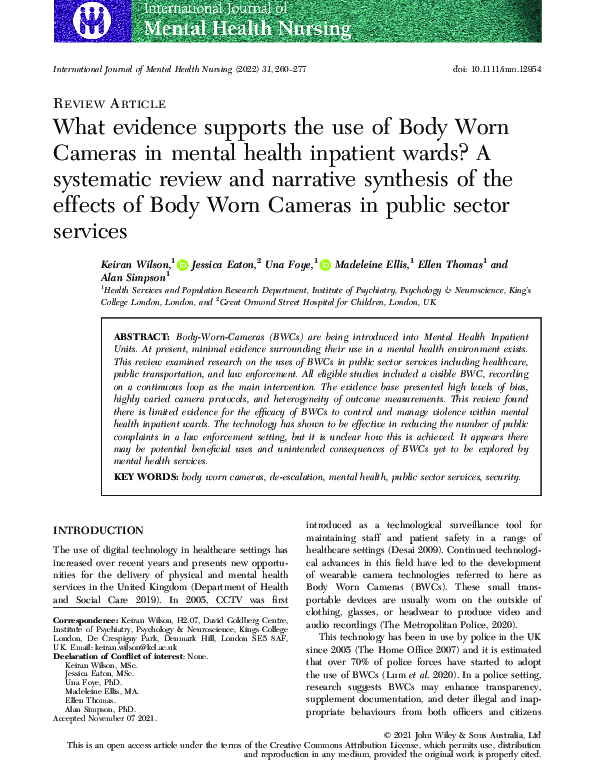 (PDF) What evidence supports the use of Body Worn Cameras in mental health inpatient wards? A
