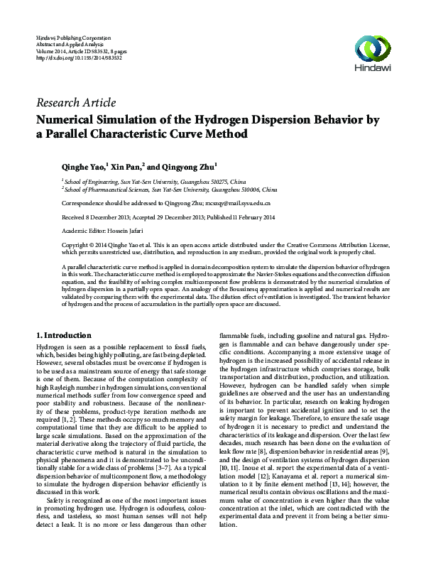 (PDF) Numerical Simulation of the Hydrogen Dispersion Behavior by a ...