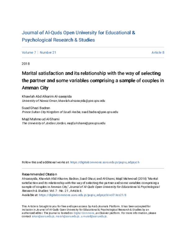 (PDF) Marital satisfaction and its relationship with the way of ...