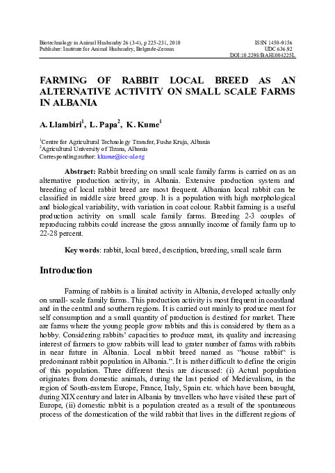 (PDF) Farming of rabbit local breed as an alternative activity on small ...