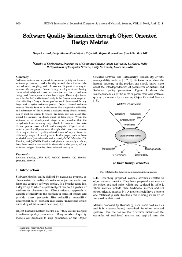 (PDF) Software Quality Estimation through Object Oriented Design Metrics