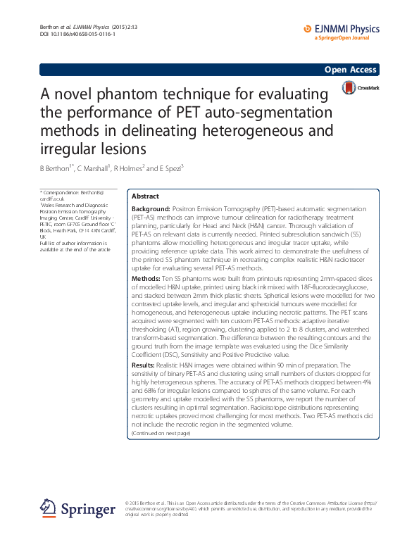 (PDF) A novel phantom technique for evaluating the performance of PET ...