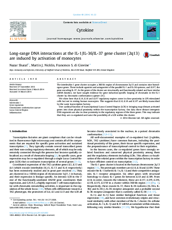 (PDF) Long-range DNA interactions at the IL-1/IL-36/IL-37 gene cluster ...