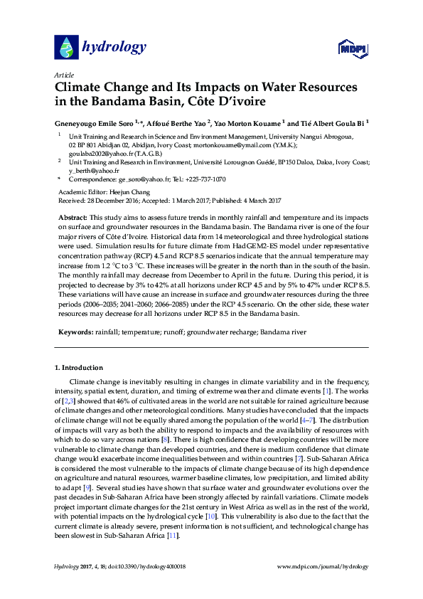 (PDF) Climate Change and Its Impacts on Water Resources in the Bandama ...