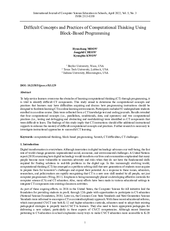(PDF) Difficult Concepts and Practices of Computational Thinking Using ...