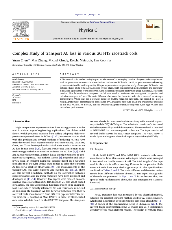 (PDF) Complex study of transport AC loss in various 2G HTS racetrack coils
