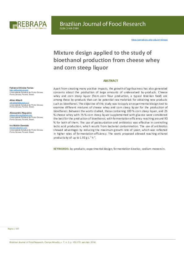 (PDF) Mixture design applied to the study of bioethanol production from ...