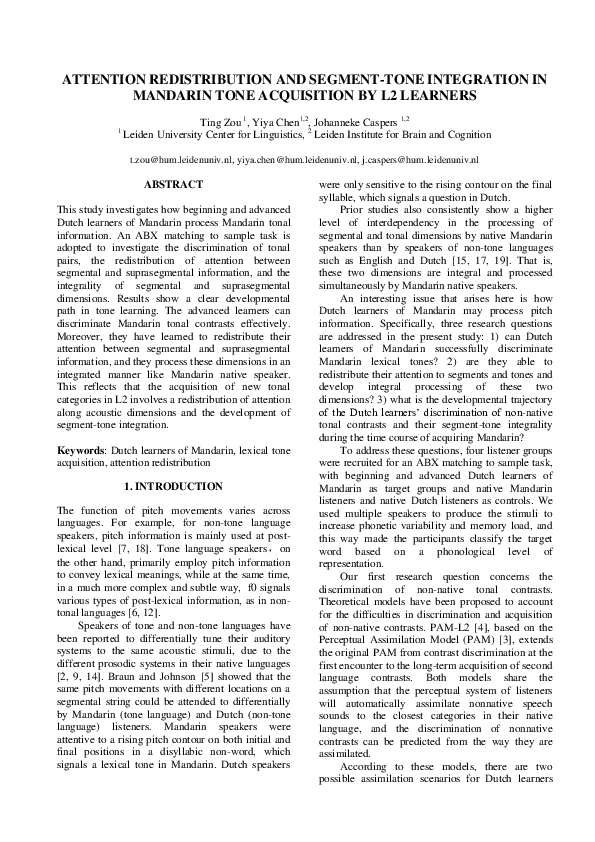 (PDF) Attention redistribution and segment-tone integration in Mandarin ...