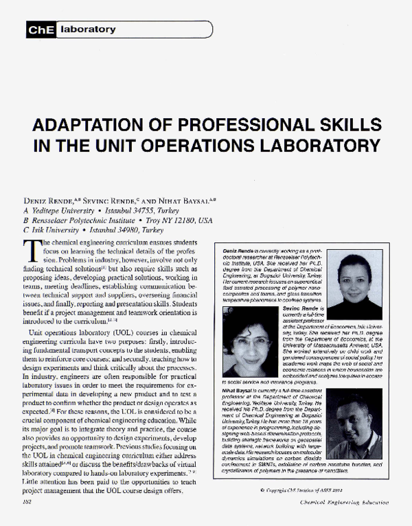 (PDF) Adaptation of Professional Skills in the Unit Operations Laboratory