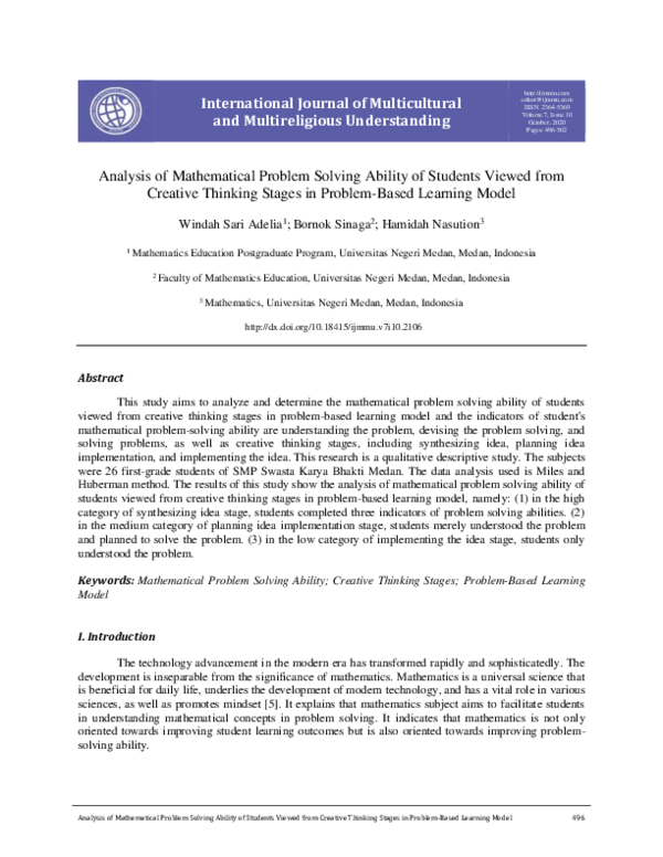 (PDF) Analysis of Mathematical Problem Solving Ability of Students ...