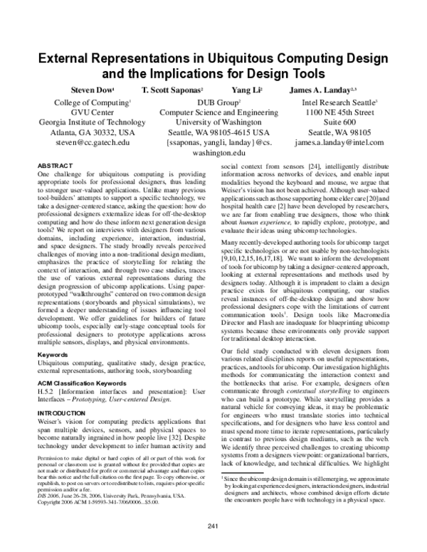 (PDF) External representations in ubiquitous computing design and the ...