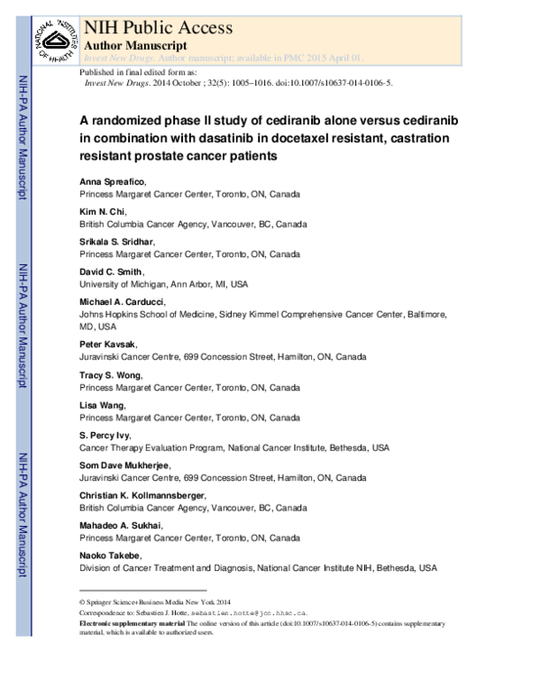 (PDF) A randomized phase II study of cediranib alone versus cediranib ...