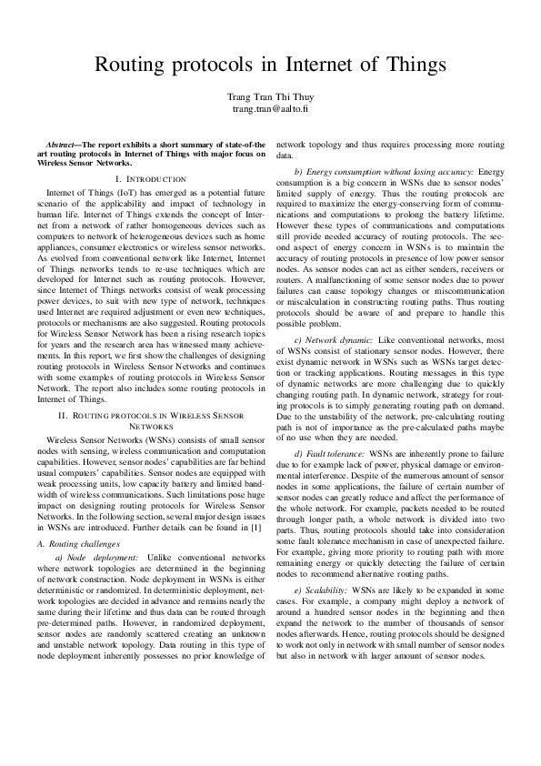 (PDF) Routing protocols in Internet of Things Trang