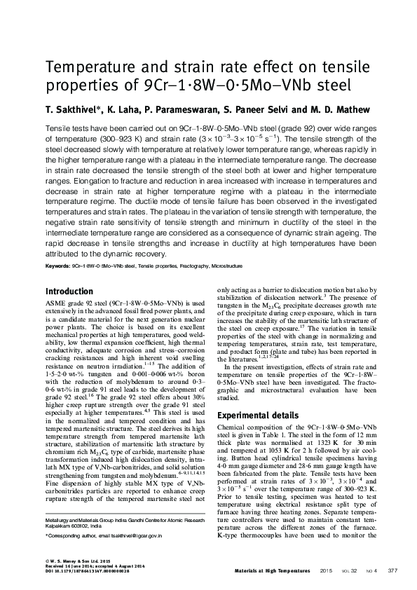 (PDF) Temperature and strain rate effect on tensile properties of 9Cr–1 ...