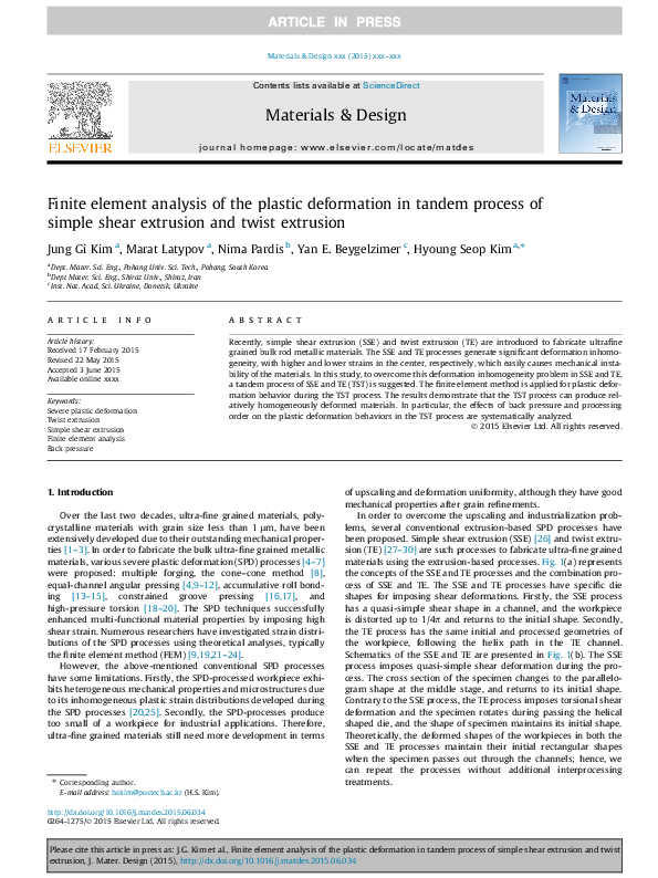 (PDF) Finite Element Analysis of Plastic Deformation During Impression ...