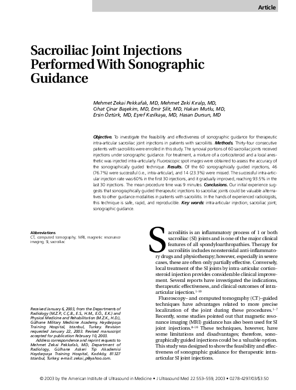(PDF) Sacroiliac Joint Injections Performed With Sonographic Guidance