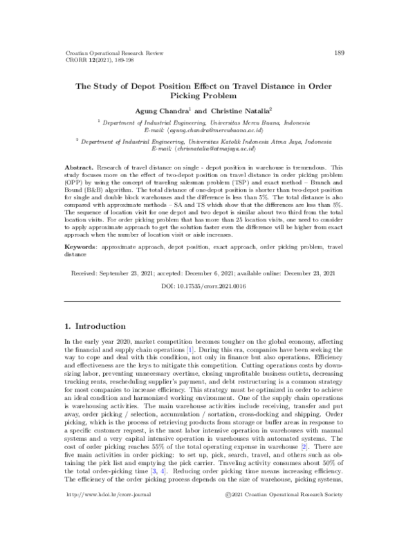 (PDF) The Study of Depot Position Effect on Travel Distance in Order