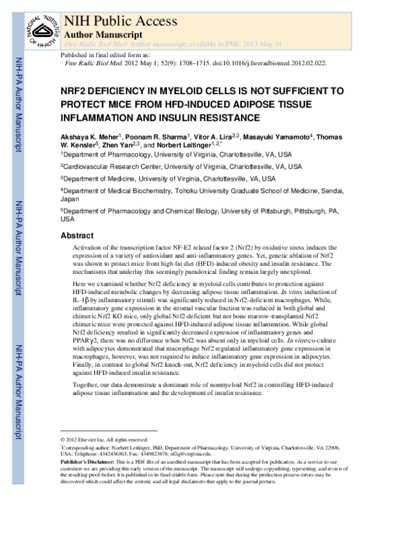 (PDF) Nrf2 deficiency in myeloid cells is not sufficient to protect ...