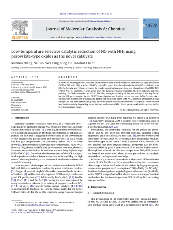 (PDF) Low-temperature selective catalytic reduction of NO with NH3 ...