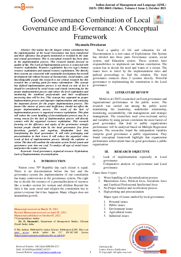 (PDF) Good Governance Combination of Local Governance and E-Governance ...