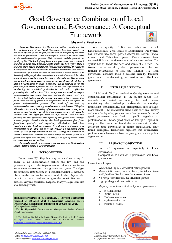 (PDF) Good Governance Combination of Local Governance and E-Governance ...