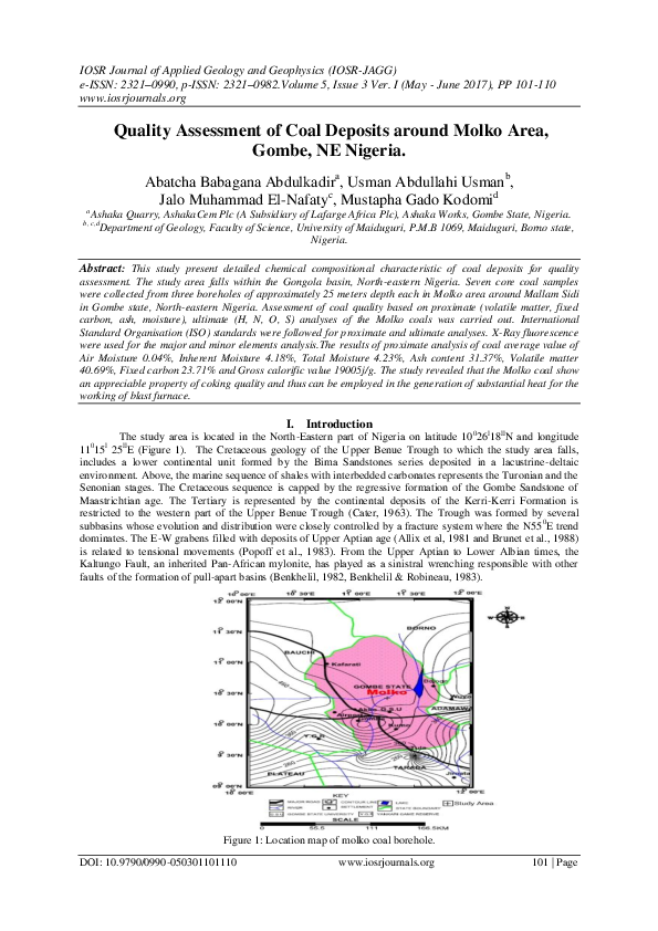 (PDF) Quality Assessment of Coal Deposits around Molko Area, Gombe, NE ...