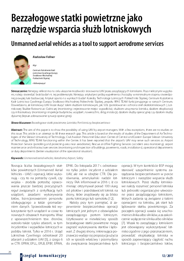 (PDF) Unmanned aerial vehicles as a tool to support aerodrome services