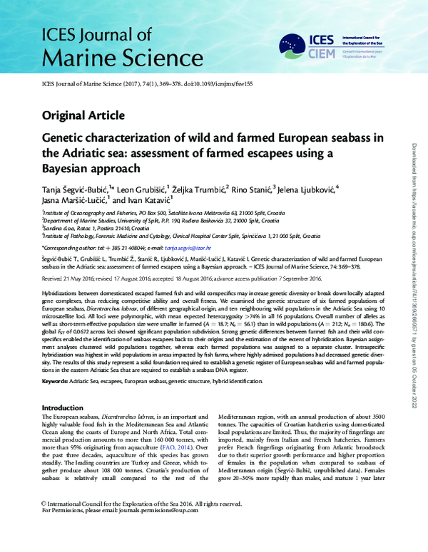 (PDF) Genetic characterization of wild and farmed European seabass in ...