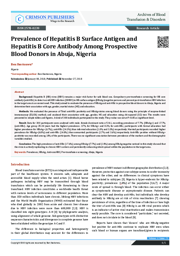 (PDF) Prevalence of Hepatitis B Surface Antigen andHepatitis B Core ...