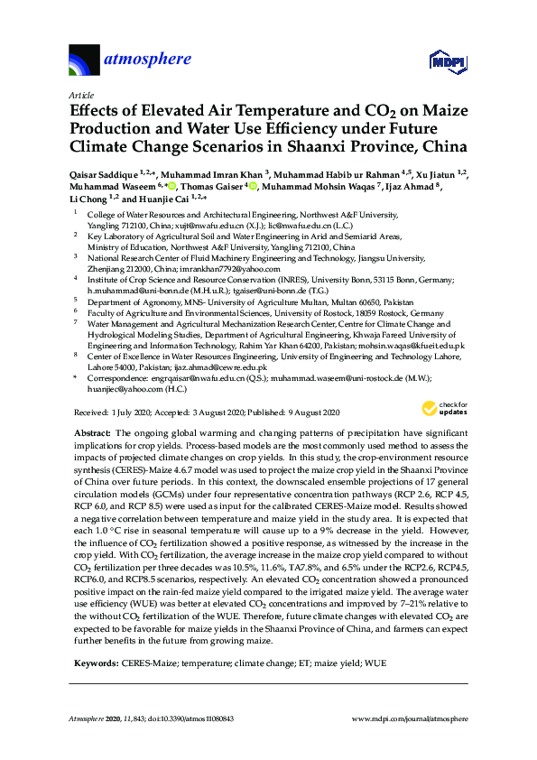 (PDF) Effects of Elevated Air Temperature and CO2 on Maize Production ...