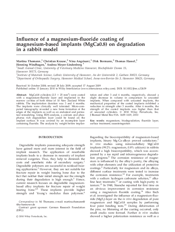 (PDF) Influence of a magnesium-fluoride coating of magnesium-based ...