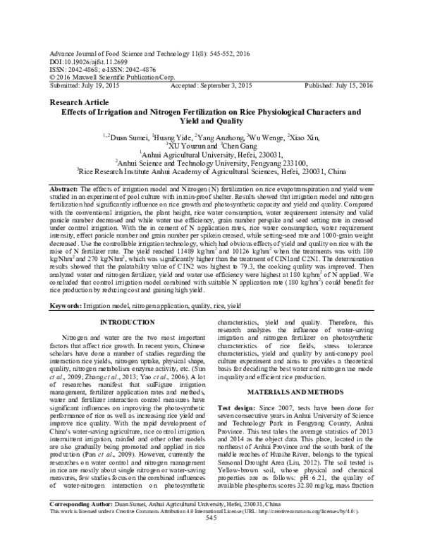 (PDF) Effects of irrigation and nitrogen fertilization management on ...