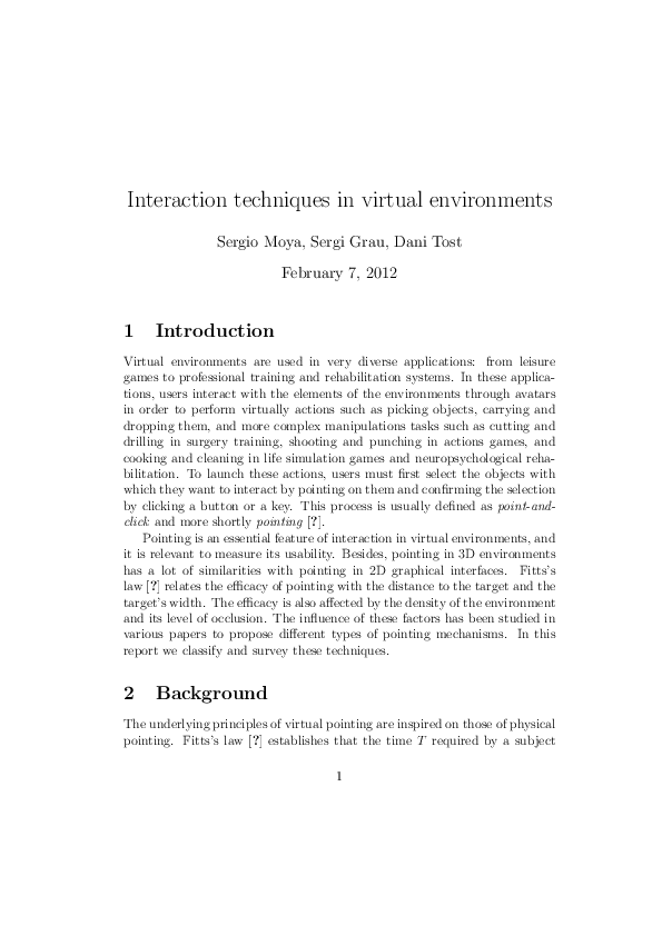 (PDF) Interaction Techniques in Virtual Environments