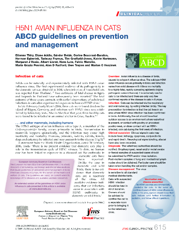 (PDF) H5N1 avian influenza in cats. ABCD guidelines on prevention and