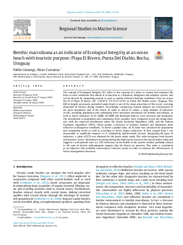 (PDF) Benthic macrofauna as an indicator of Ecological Integrity at an ...