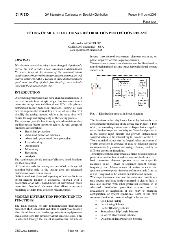 (PDF) Testing of multifunctional distribution protection relays